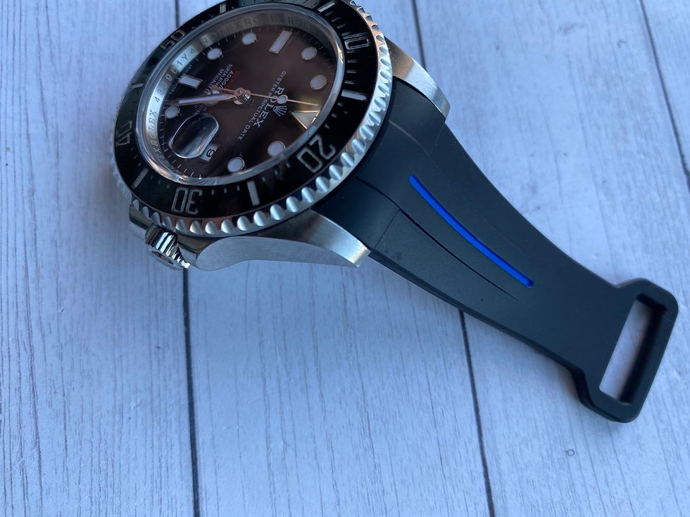 Thumbnail: 22mm BLACK Vulcanized Rubber strap (blue stripe) for 43mm Rolex Sea Dweller