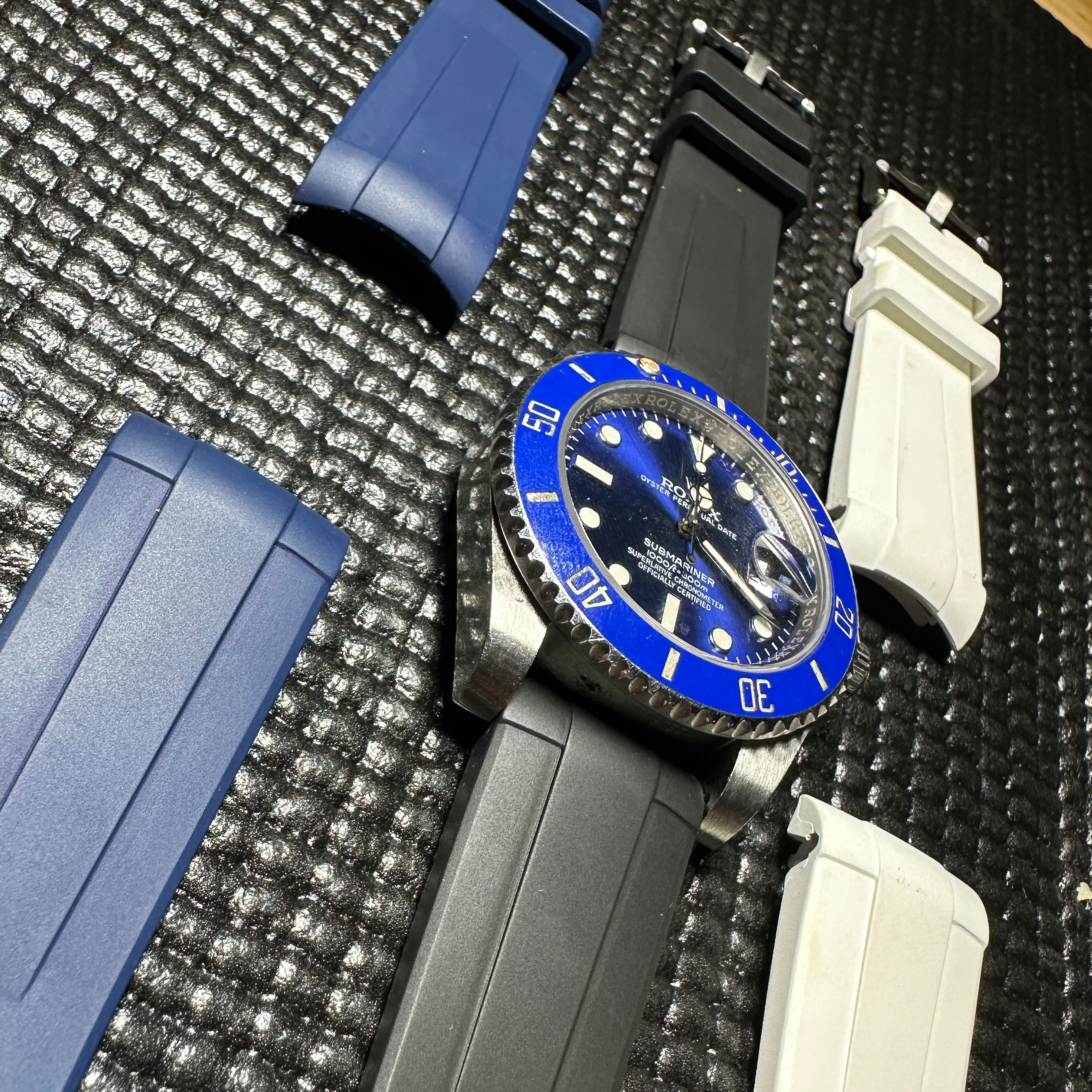 20mm BLUE BLACK WHITE Vulcanized Caoutchouc rubber Strap Rolex SUBMARINER