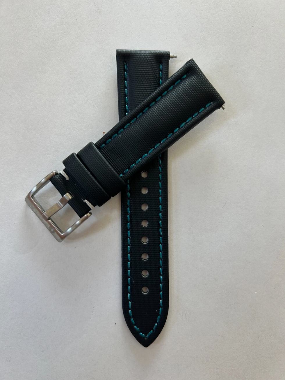 Thumbnail: BLACK High Quality Real Sailcloth Waterproof Watch Strap Lt. BLUE Stitch