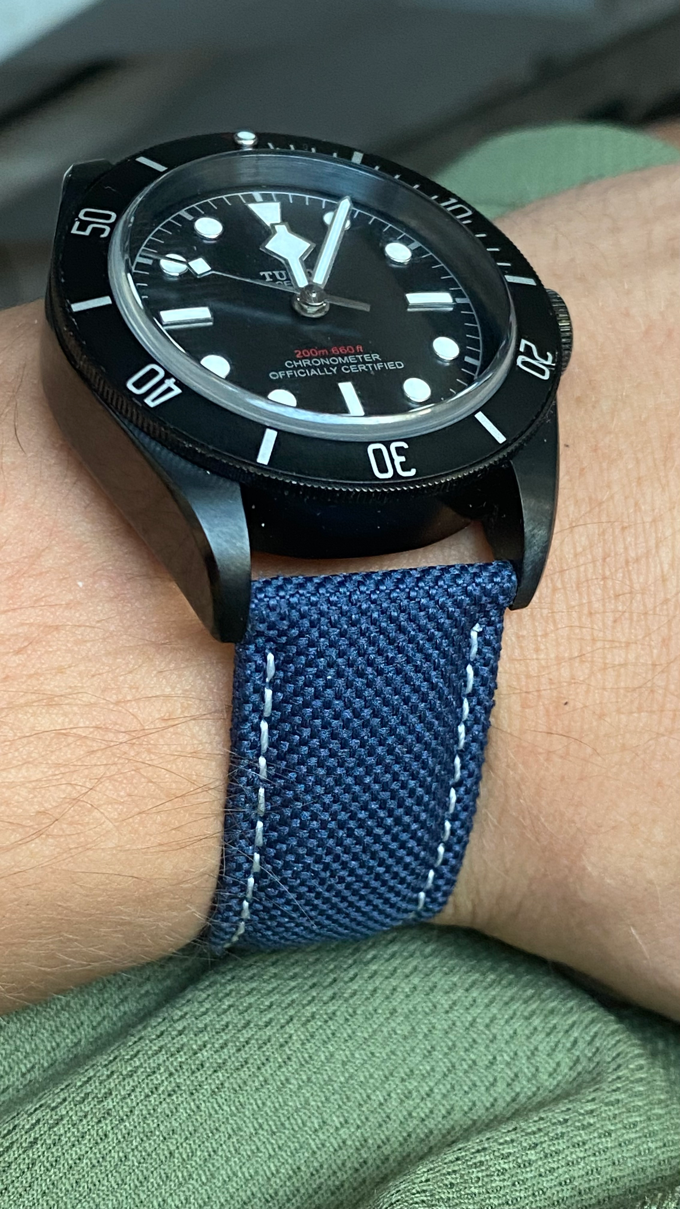 NAVY BLUE distressed sailcloth strap WHITE stitch