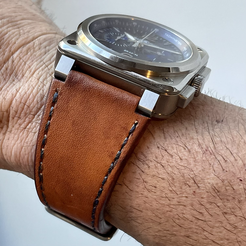 Thumbnail: 24mm Distressed Bell & Ross italian leather strap BLUE open stirch