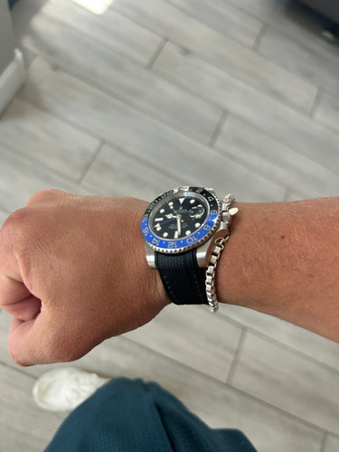 20mm BLACK Rubber Sailcloth BLACK Stitch Rolex GMT-MASTER II | O2