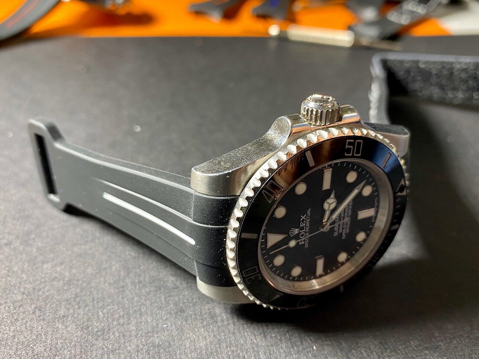 Thumbnail: BLACK Vulcanized Rubber Strap WHITE stripe Rolex Watches Hook Loop Cinch