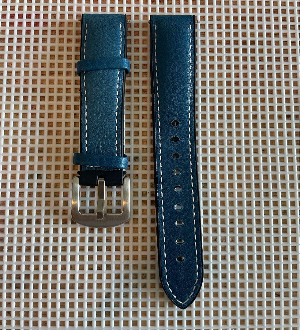 Thumbnail: 20mm Waterproof BLUE Full Grain Leather Watch Strap Rubber Bottom Swim WHITE
