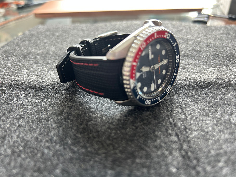 Thumbnail: 22mm BLACK Rubber Sailcloth RED/BLACK Stitch SEIKO