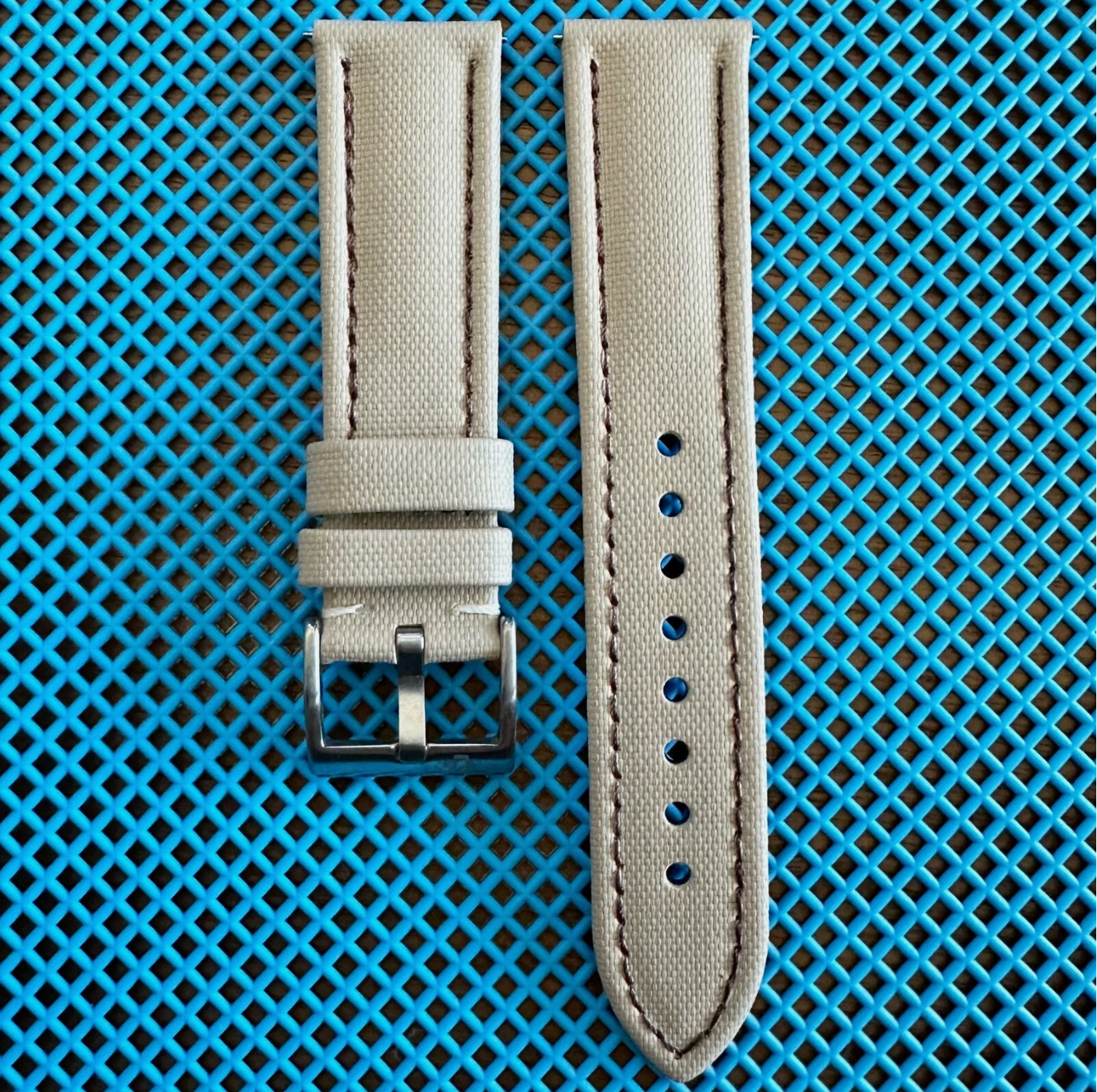 High Quality TAN/BEIGE Real Sailcloth Waterproof Watch Strap BLACK Stitch