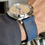 Thumbnail: Waterproof Navy BLUE top grain Leather Watch strap Rubber Bottom Lt. BROWN