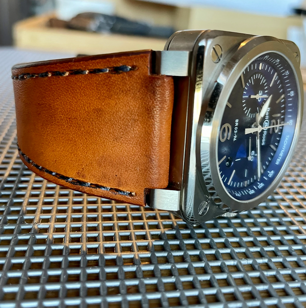 Thumbnail: 24mm Sunset BROWN Bell & Ross Strap Band Fits Br01 Br03 BLUE stitch