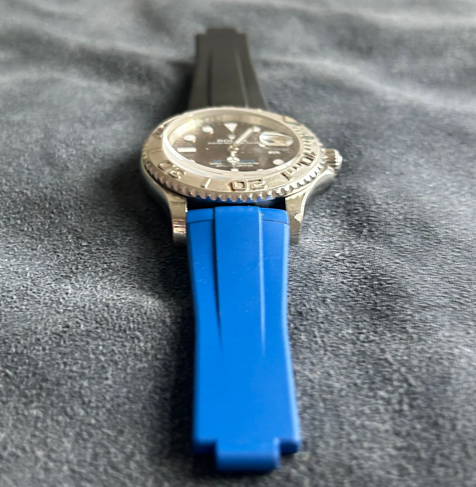 Thumbnail: 20mm Caoutchouc rubber strap fitted Rolex Yacht-Master with Buckle Black/Blue