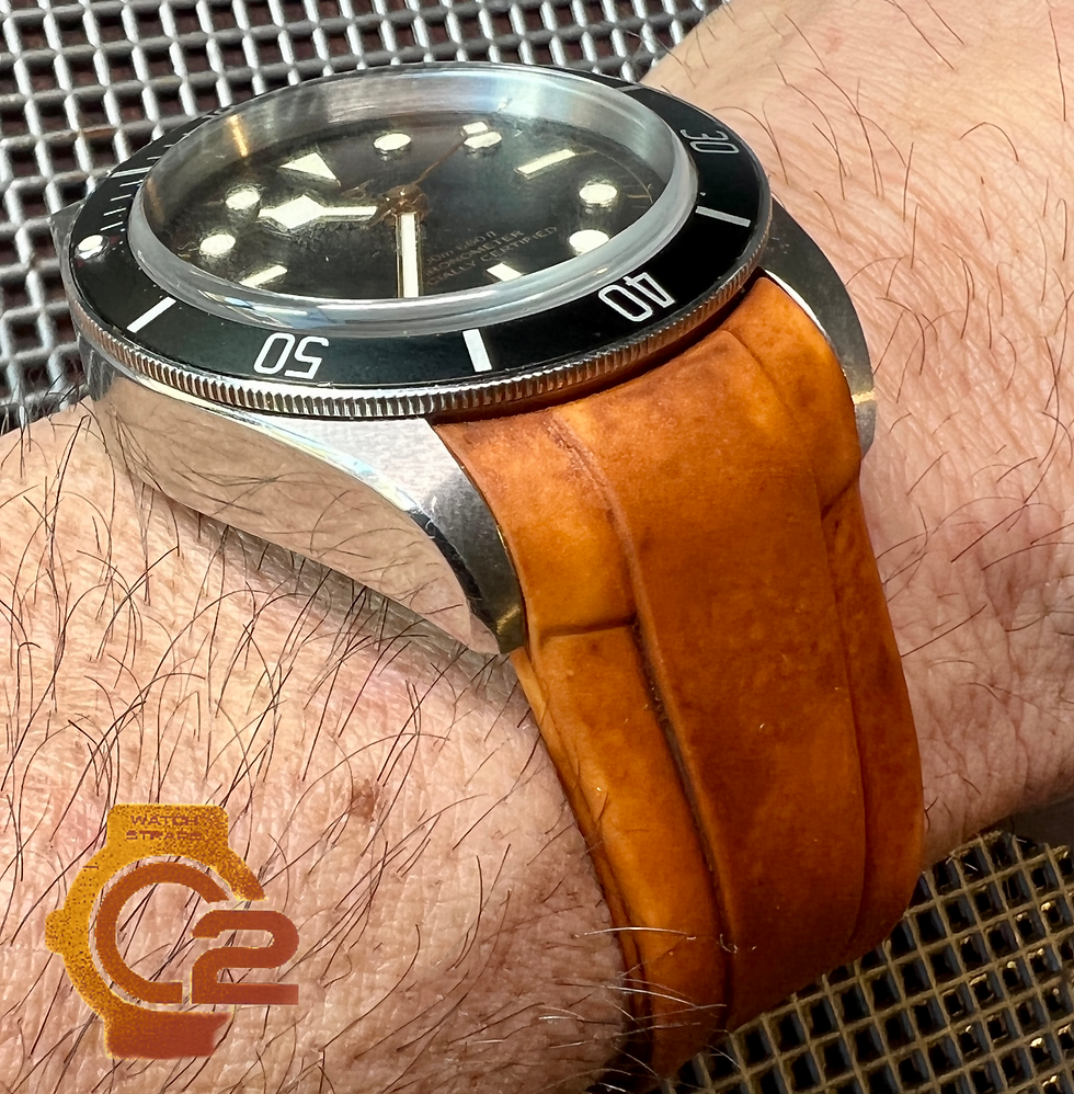 Thumbnail: 22mm TUDOR Brownish Orange Vulcanized Distressed rubber strap BLACK bay watches 