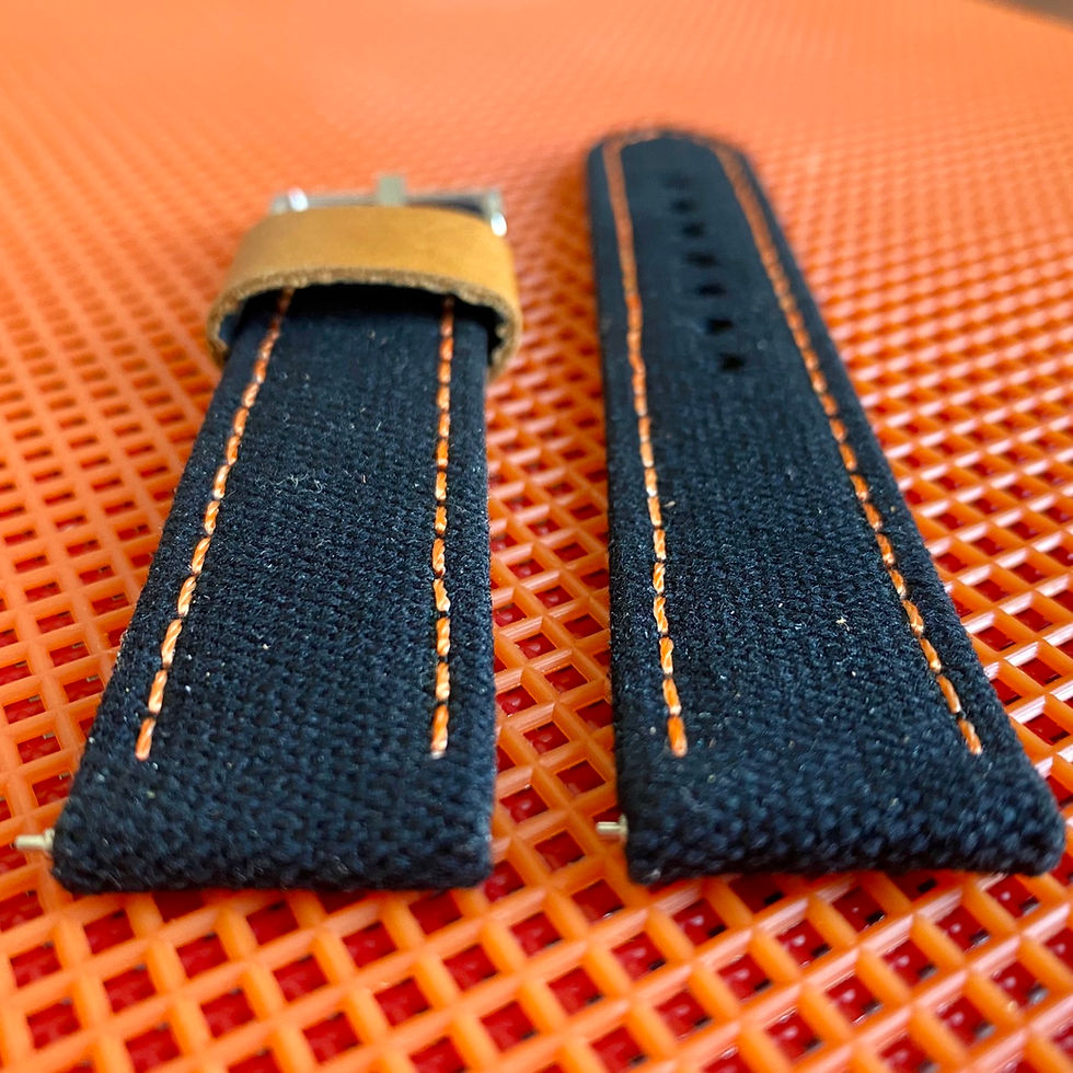 Thumbnail: BLACK Canvas & Leather strap ORANGE stitching