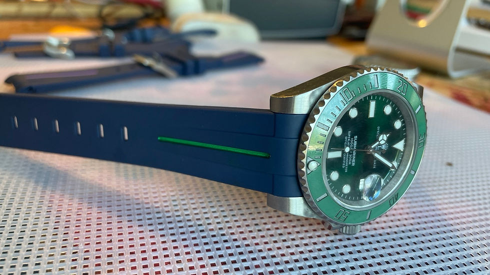 Thumbnail: BLUE Vulcanized Rubber strap GREEN stripe Rolex watches
