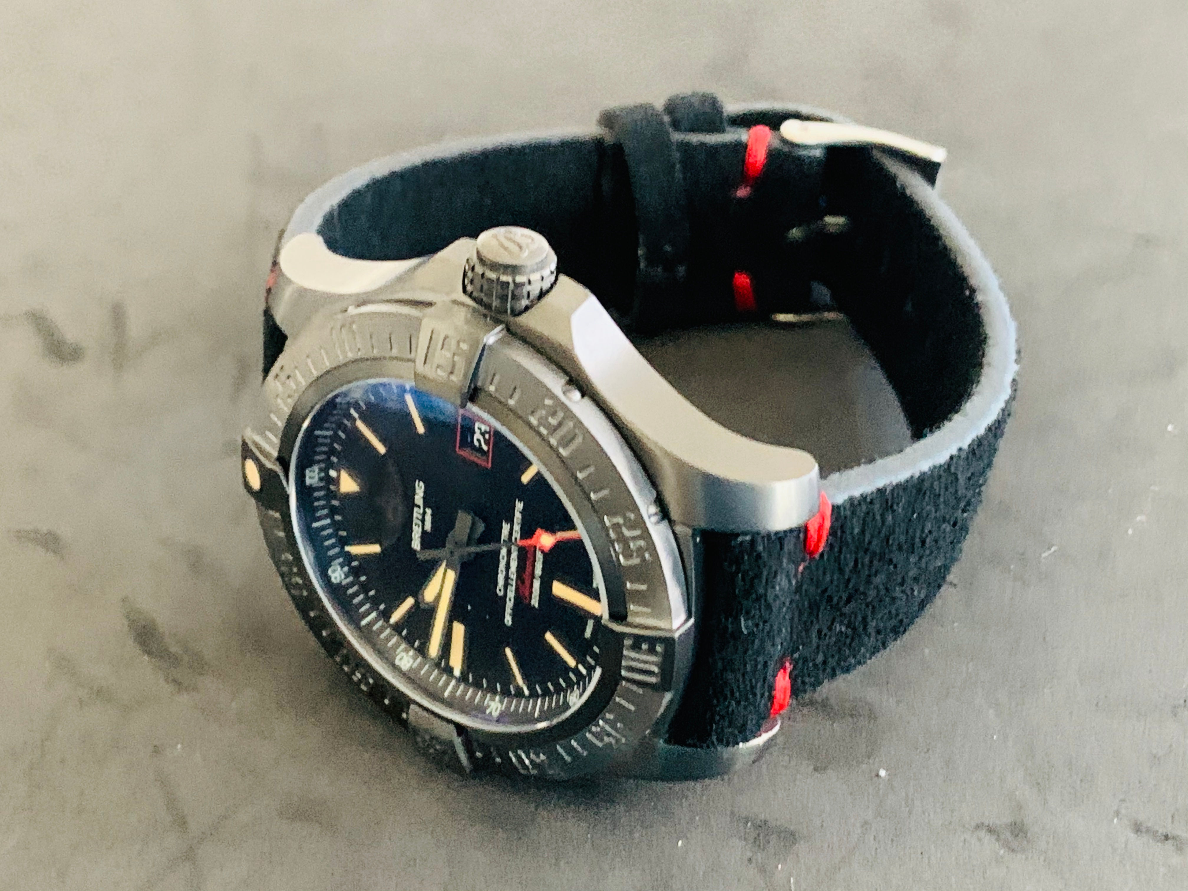 BLACK suede leather RED stitch