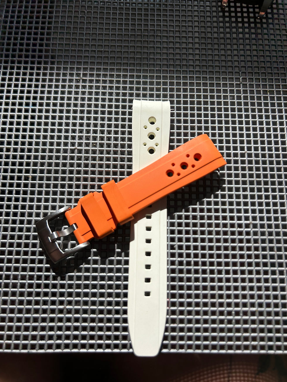 Thumbnail: 20mm ORANGE/WHITE Vulcanized Caoutchouc rubber Racing Strap Rolex Milgauss