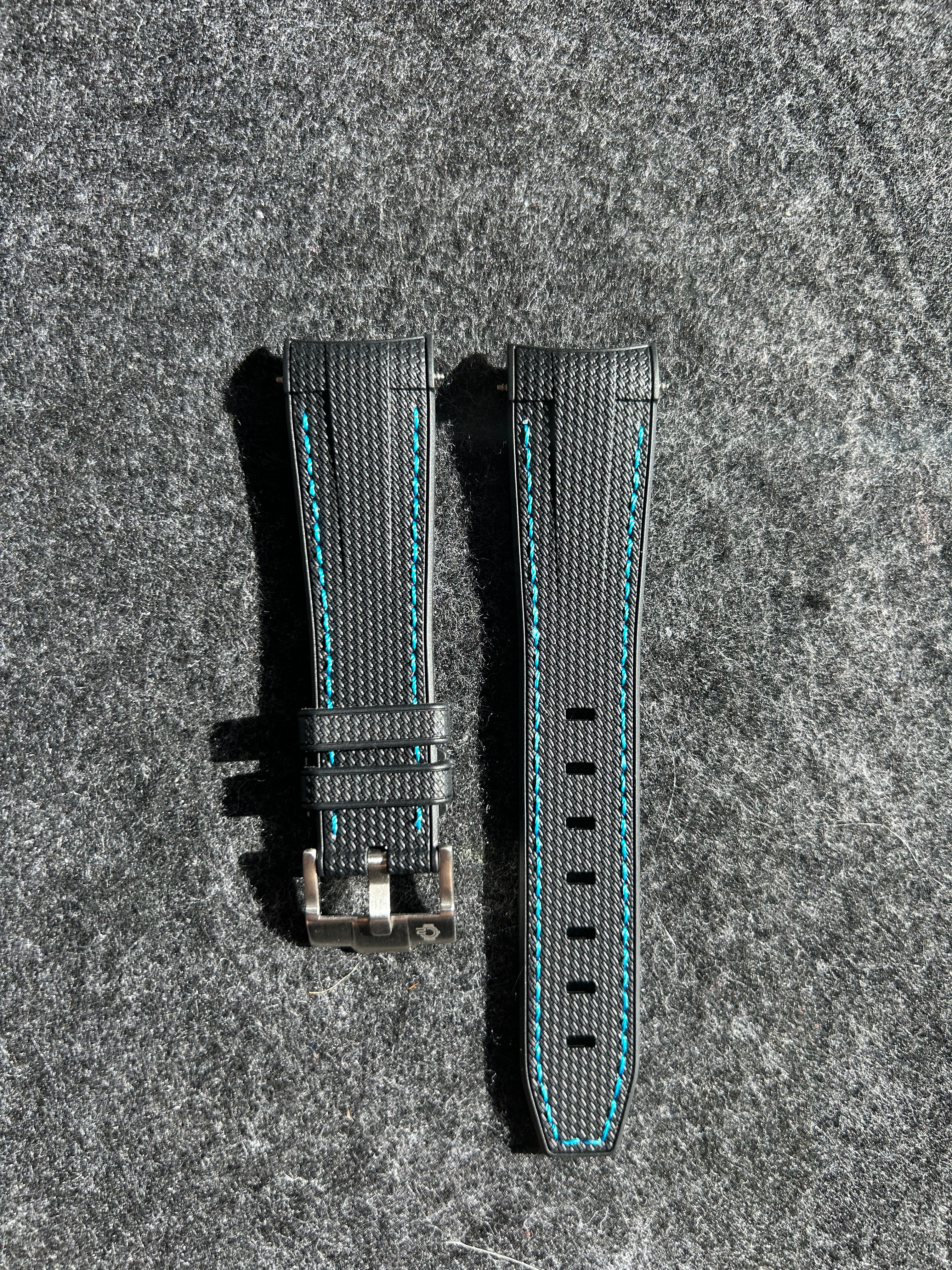 22mm BLACK Rubber Sailcloth AQUA Stitch Rolex Sea-Dweller