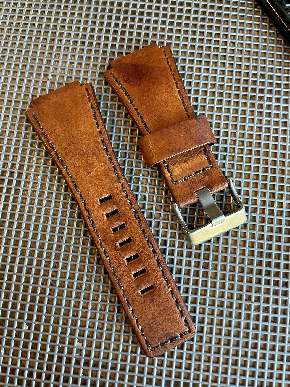 Thumbnail: 24mm Distressed Bell & Ross italian leather strap BLUE open stirch