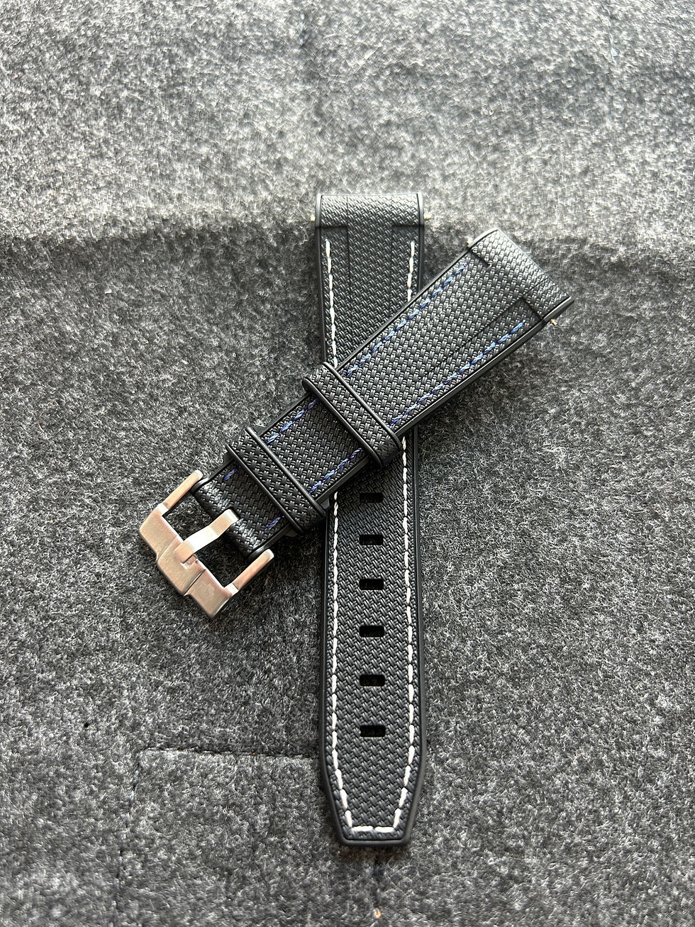 Thumbnail: 22mm BLACK Rubber Sailcloth BLUE/WHITE Stitch SEIKO
