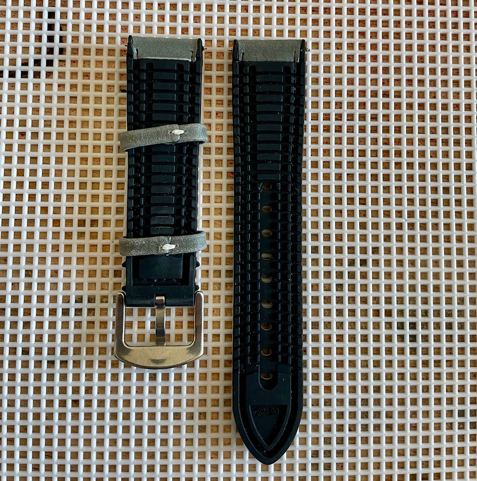 Thumbnail: Waterproof GRAY Top Grain Leather Watch Strap Rubber Botox BABY BLUE Stitch