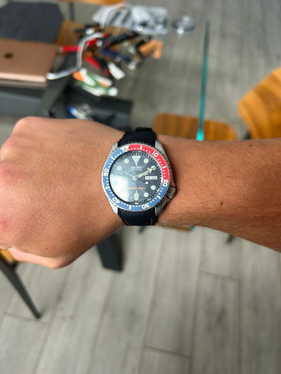 Thumbnail: 22mm BLACK Rubber Sailcloth BLACK/RED Stitch SEIKO