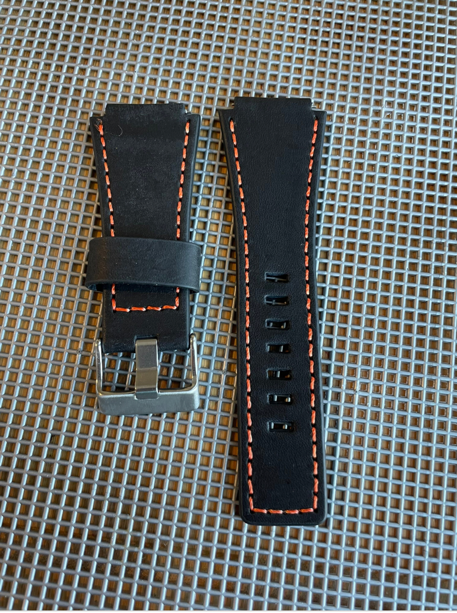 Thumbnail: 24mm Distressed BLACK Bell & Ross Strap Band Fits Br01 Br03 ORANGE open stitch