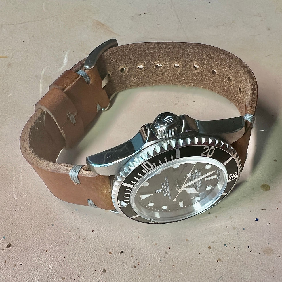 Thumbnail: BROWN vegetable tanned & Oiled full grain leather strap GRAY stitch