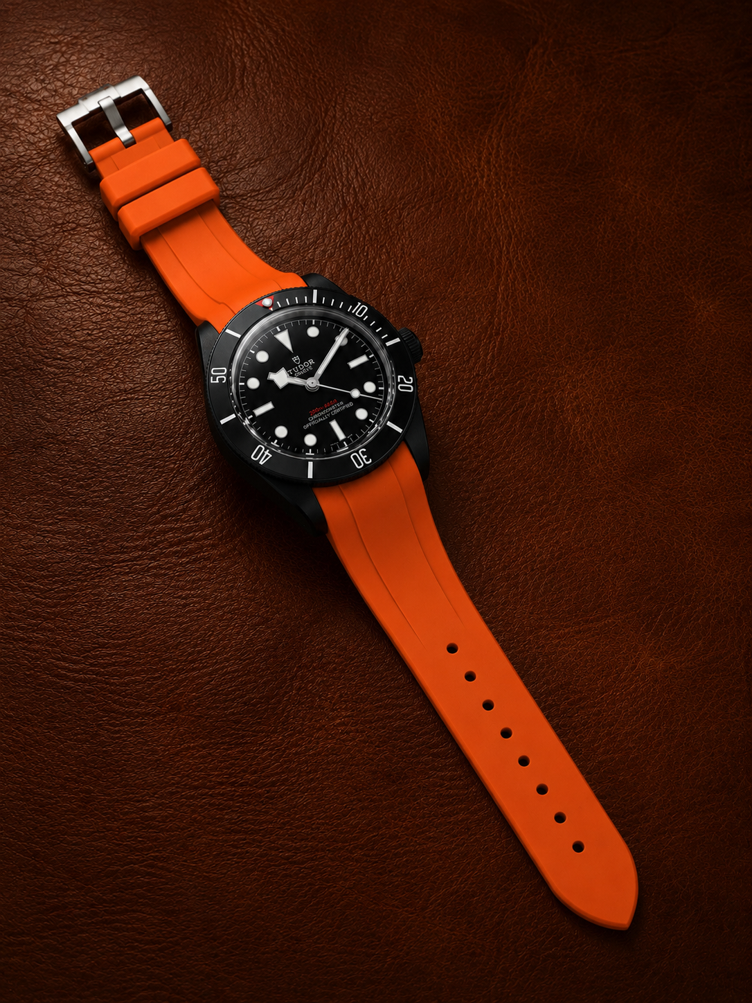 22mm ORANGE Vulcanized Caoutchouc rubber Strap TUDOR Geneve Black Bay Wa