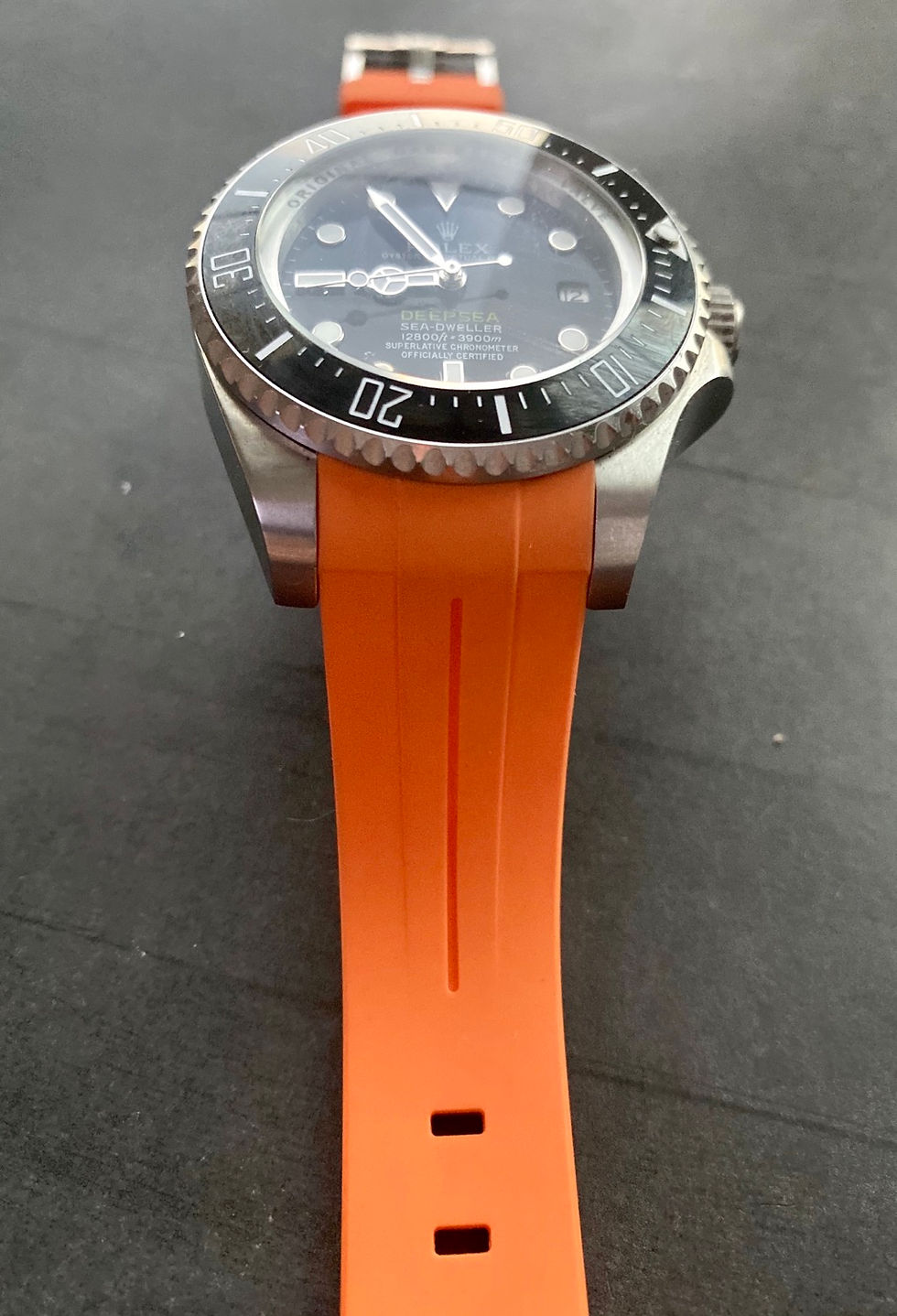 Thumbnail: 21mm ORANGE Vulcanized Rubber strap for 44mm Rolex Deep Sea