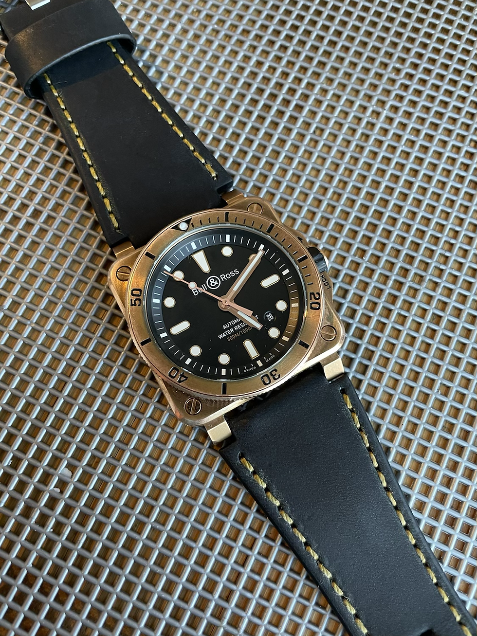 Thumbnail: 24mm BLACK Italian Leather bell Ross strap choose stitch