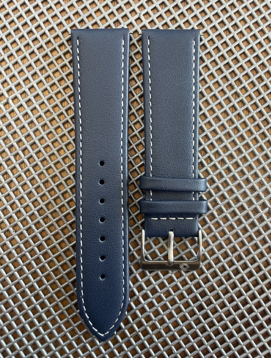 Thumbnail: NAVY thin Full Grain Leather Topside Watch Straps Band White stitch