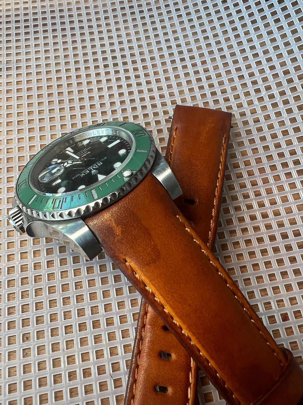 Thumbnail: 20mm LT BROWN distressed vegetable tanned leather for Rolex 