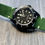 Thumbnail: GREEN Suede Vintage Leather strap band WHITE stitch