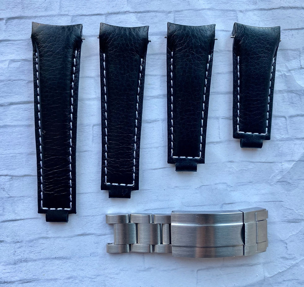 Thumbnail: 20mm BLACK Italian Leather strap fits Rolex submariner WHITE