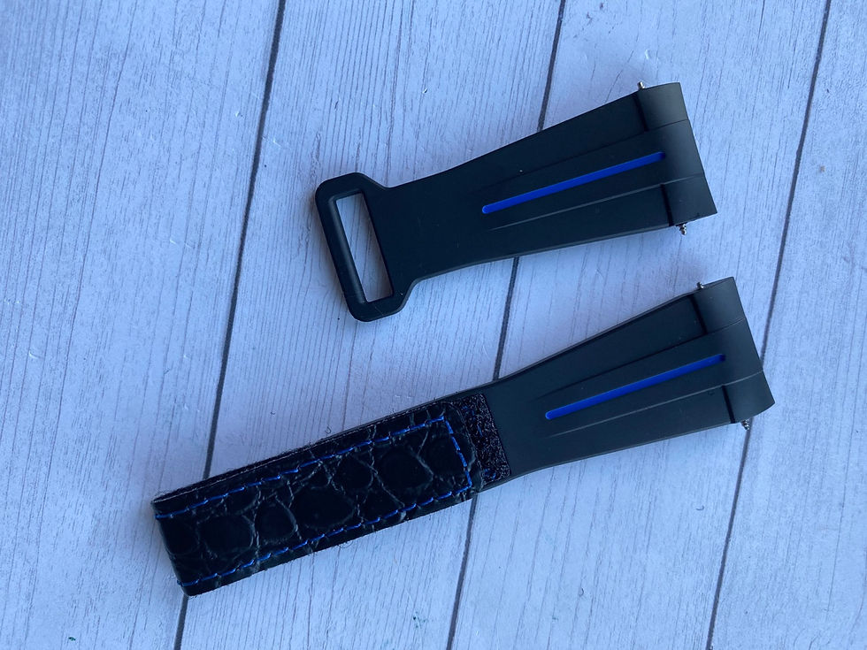 Thumbnail: 22mm BLACK Vulcanized Rubber strap (blue stripe) for 43mm Rolex Sea Dweller