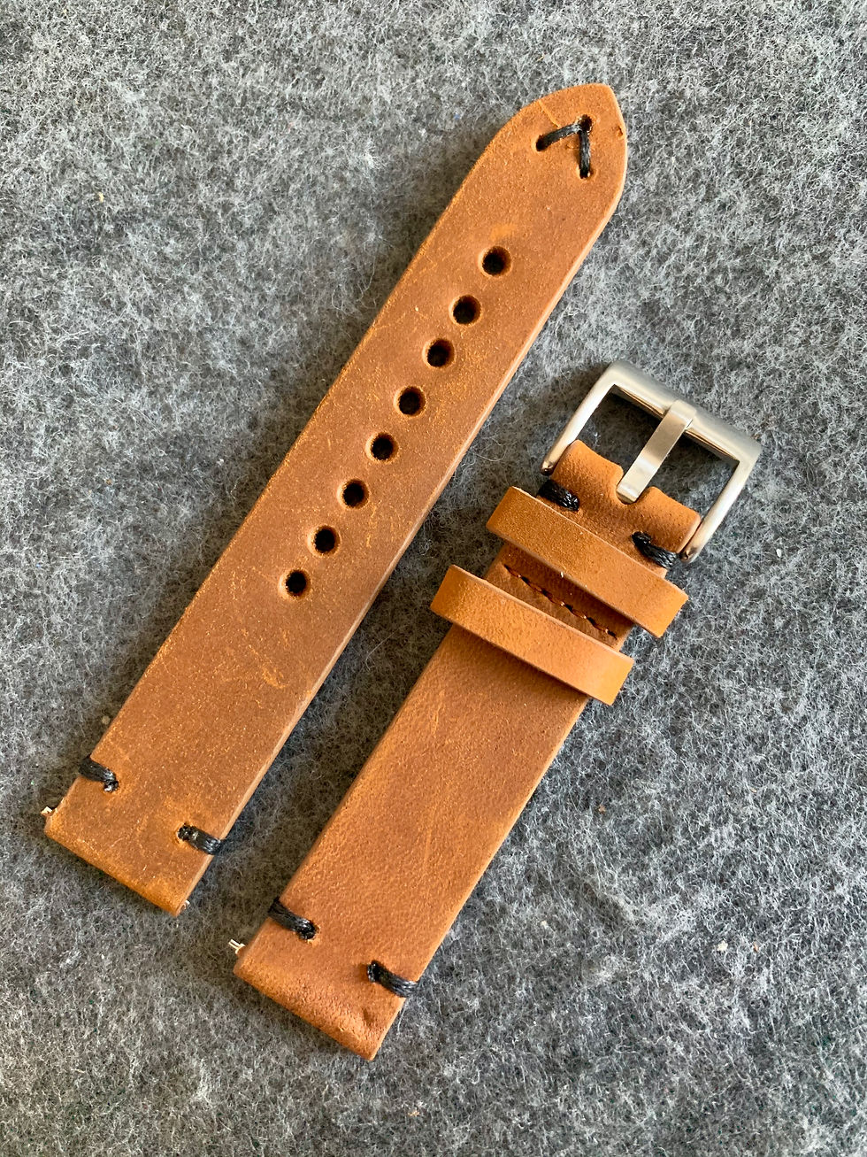 Thumbnail: Lt. Brown Thick, Crazy Horse Leather watch strap - Black Stitching