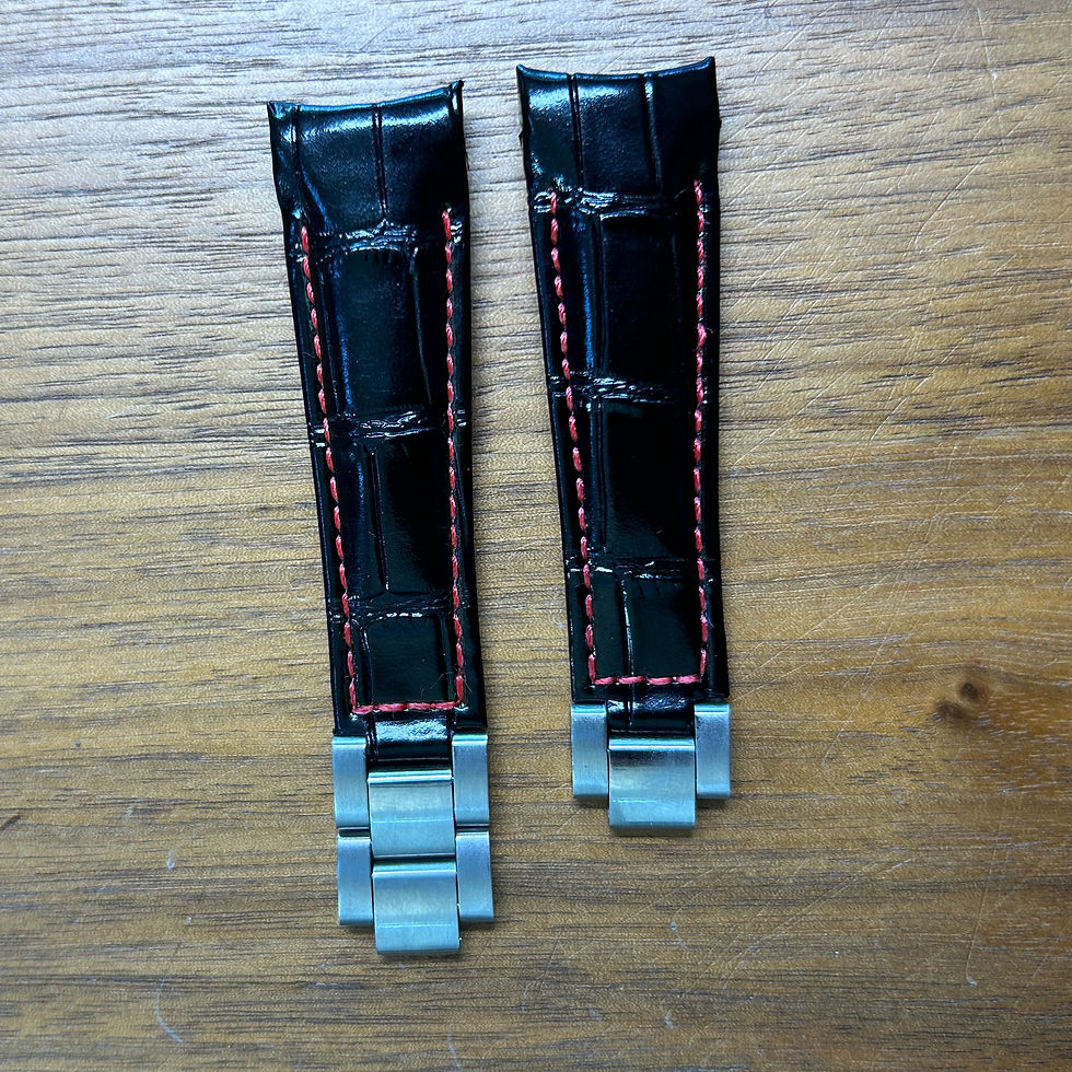 Thumbnail: 20mm BLACK Alligator pattern Cowhide Rolex submariner strap RED