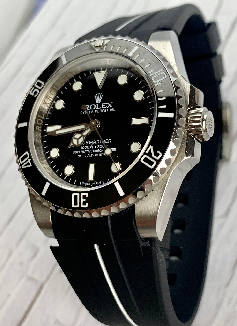 Thumbnail: 20mm Black/White Vulcanized Flared Rolex Rubber Strap - Submariner, GMT,
