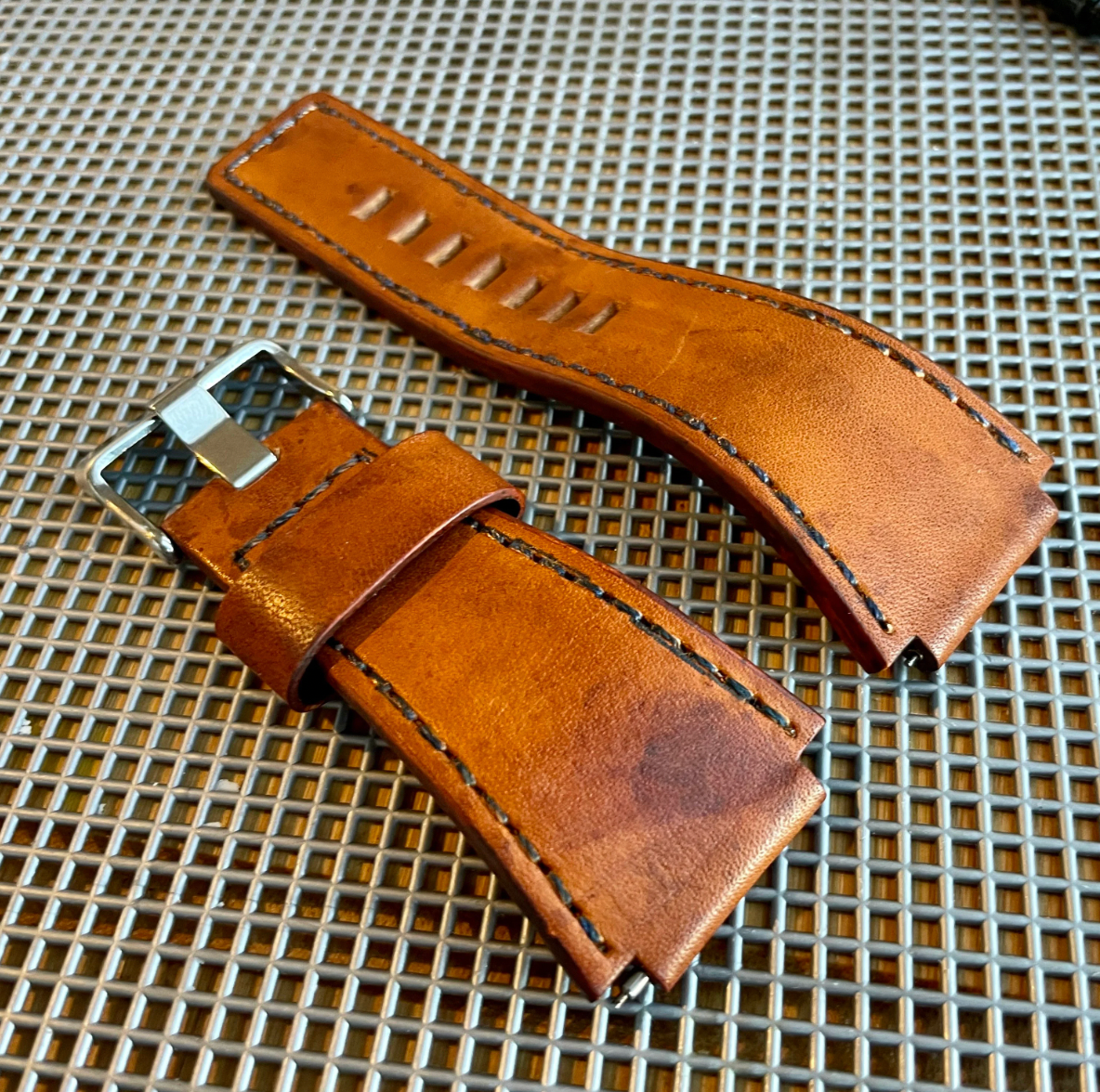 24mm Sunset BROWN Bell & Ross Strap Band Fits Br01 Br03 BLUE stitch