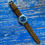 Thumbnail: Thick BROWN suede watch straps BLUE stitch