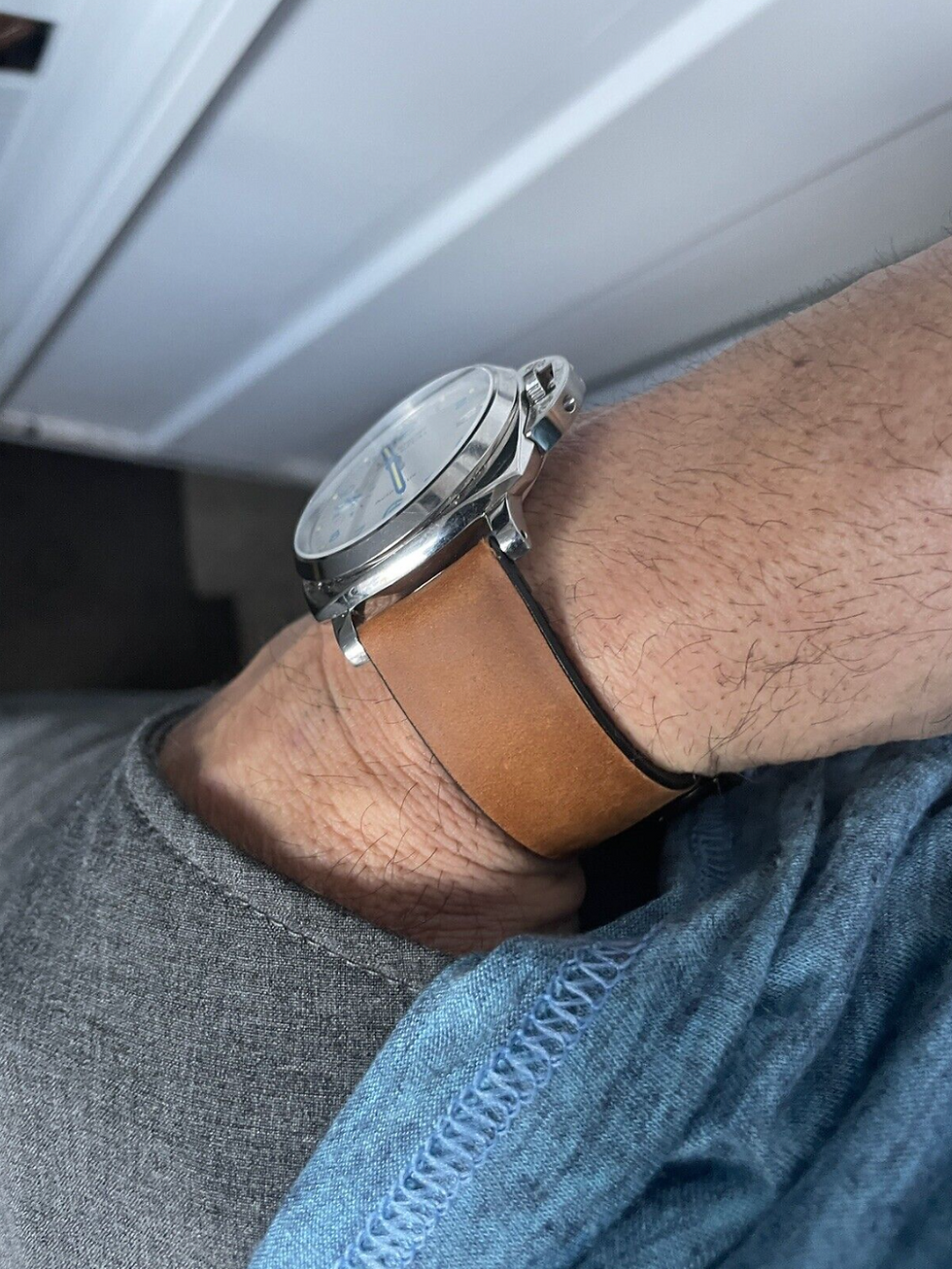 Thumbnail: Waterproof BROWN Nubuck Leather Watch Strap Black Rubber SILVER buckle