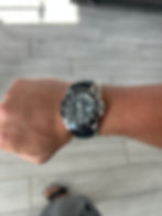 Thumbnail: 22mm BLACK Waterproof Rubber & Top Grain Leather strap, open WHITE Stitch