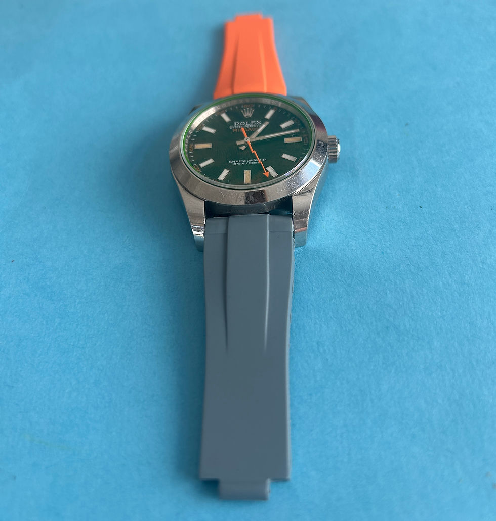 Thumbnail: 20mm Caoutchouc rubber strap Rolex Milgauss without Buckle Grey/Orange