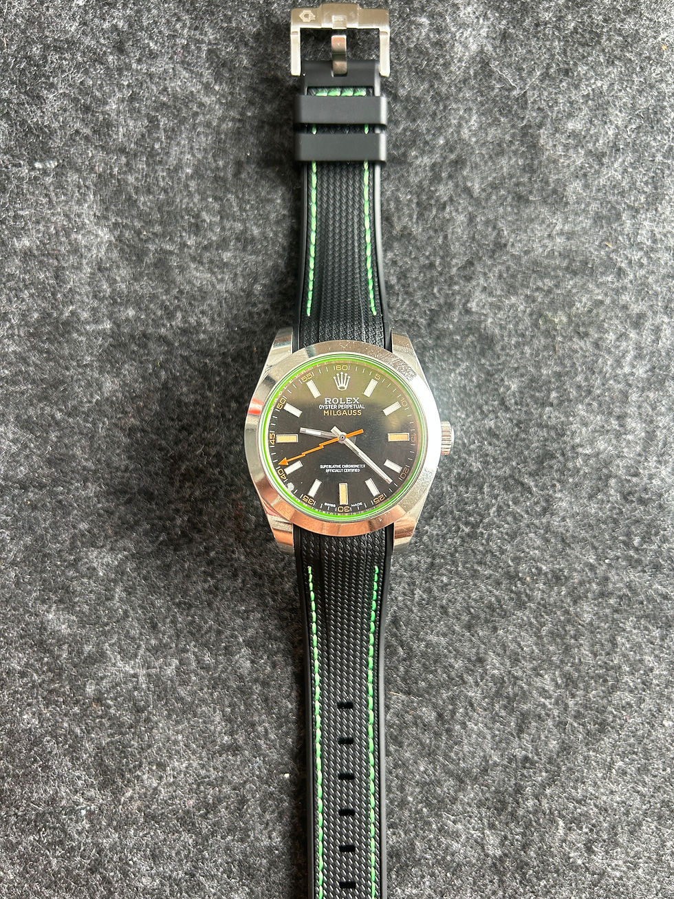 Thumbnail: 20mm BLACK Rubber Sailcloth GREEN Stripe Rolex Milgauss