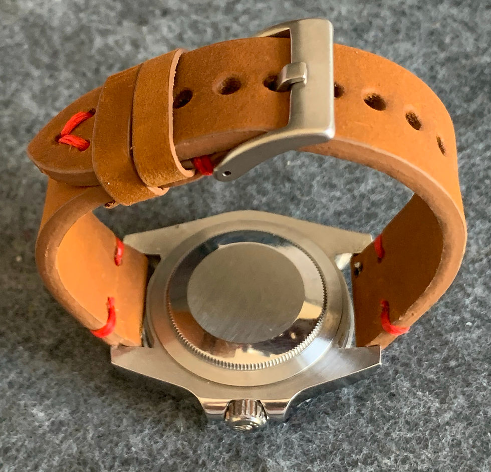 Thumbnail: BROWN, Thick, Crazy Horse Leather watch strap - RED Stitching