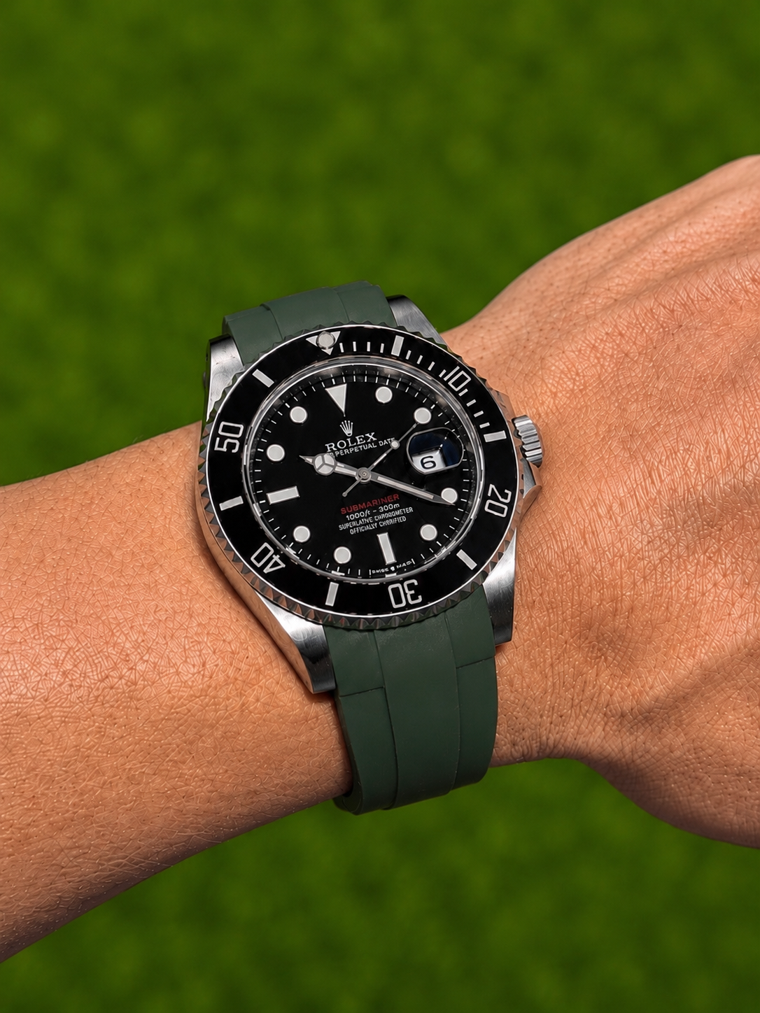 22mm GREEN Vulcanized Caoutchouc rubber Strap Fits 43mm Rolex SeaDwelle