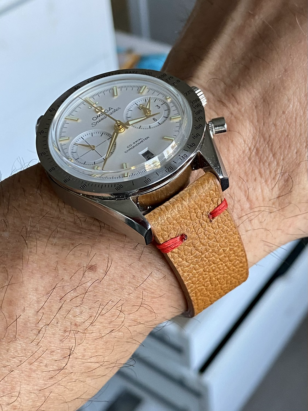 Thumbnail: LT. BROWN Horween Leather strap with RED stitching  