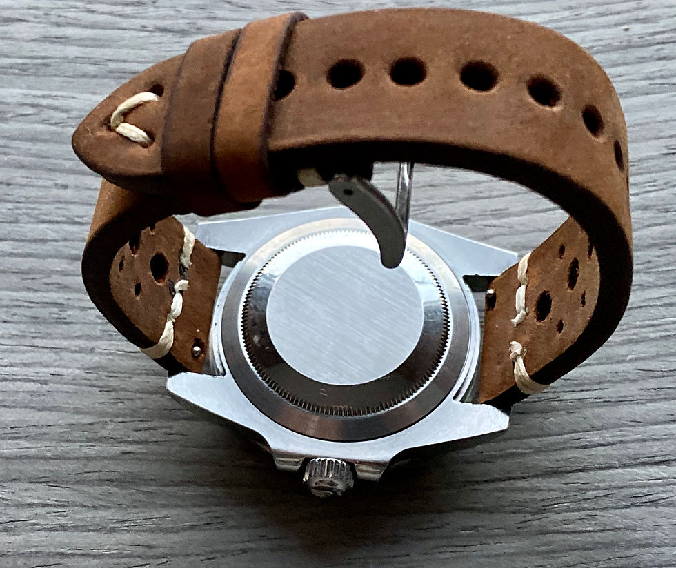 Thumbnail: BROWN Thick, Crazy Horse Leather Racing watch strap - WHITE Stitchin