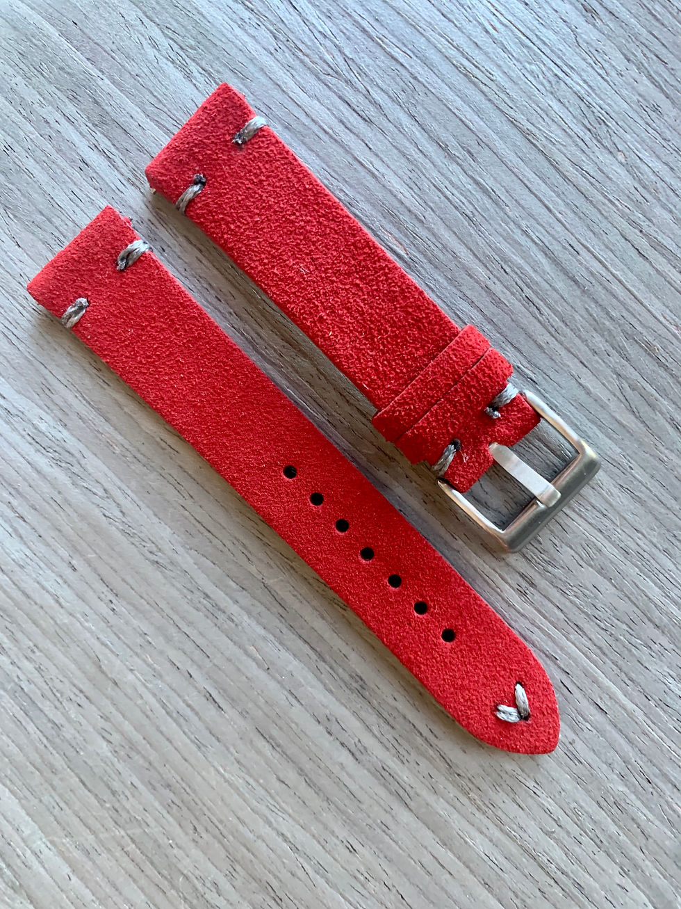 Thumbnail: Red Suede Vintage Leather strap GRAY stitching