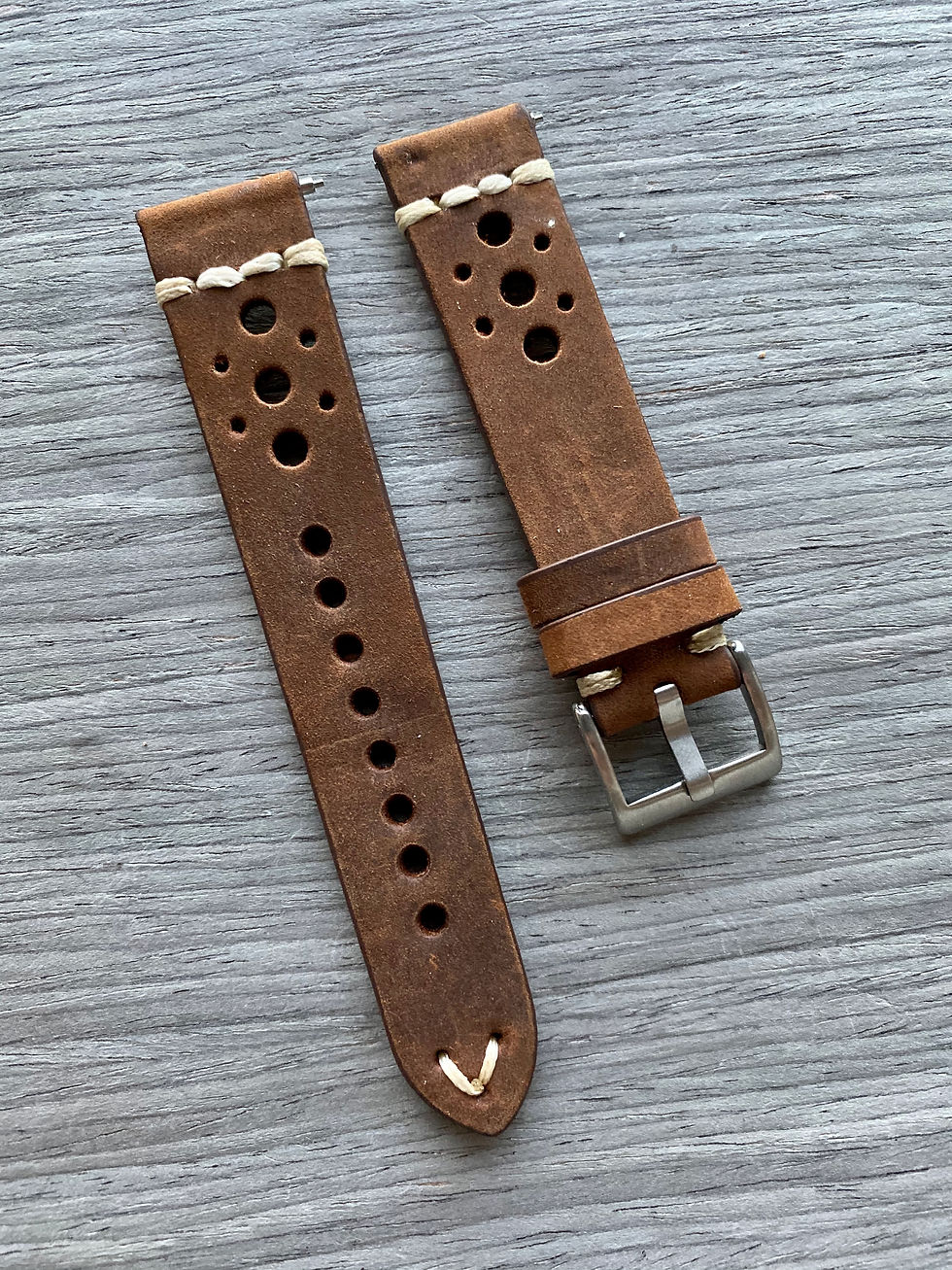 Thumbnail: BROWN Thick, Crazy Horse Leather Racing watch strap - WHITE Stitchin