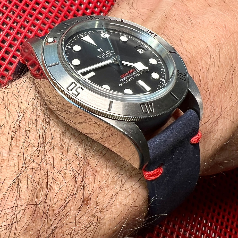 Thumbnail:  NAVY BLUE Nubuck Leather Watch Strap Band RED stitch