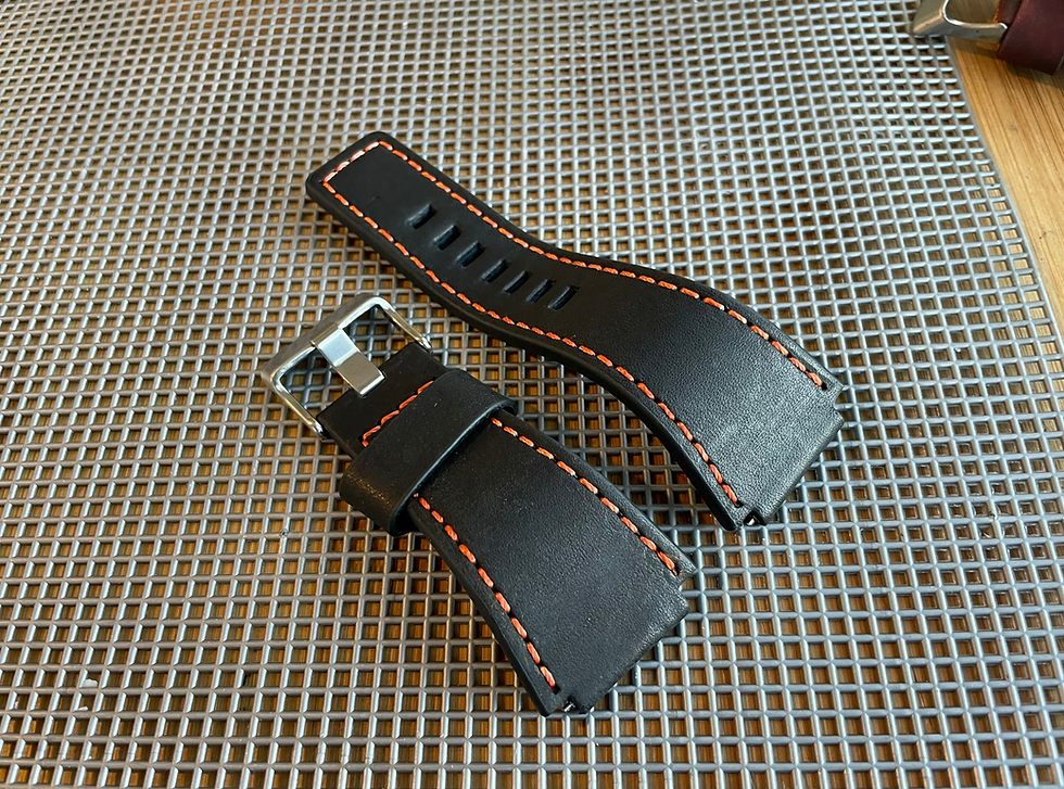 Thumbnail: 24mm Distressed BLACK Bell & Ross Strap Band Fits Br01 Br03 ORANGE open stitch
